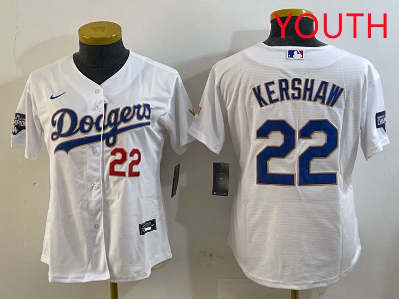 Youth Los Angeles Dodgers 22 Kershaw White Gold Game 2025 Nike MLB Jersey style 8